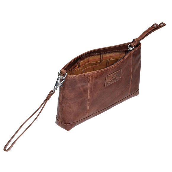 MANCINI Casablanca Collection RFID Secure Ladies Wristlet Brown Leather - Picture 3 of 3